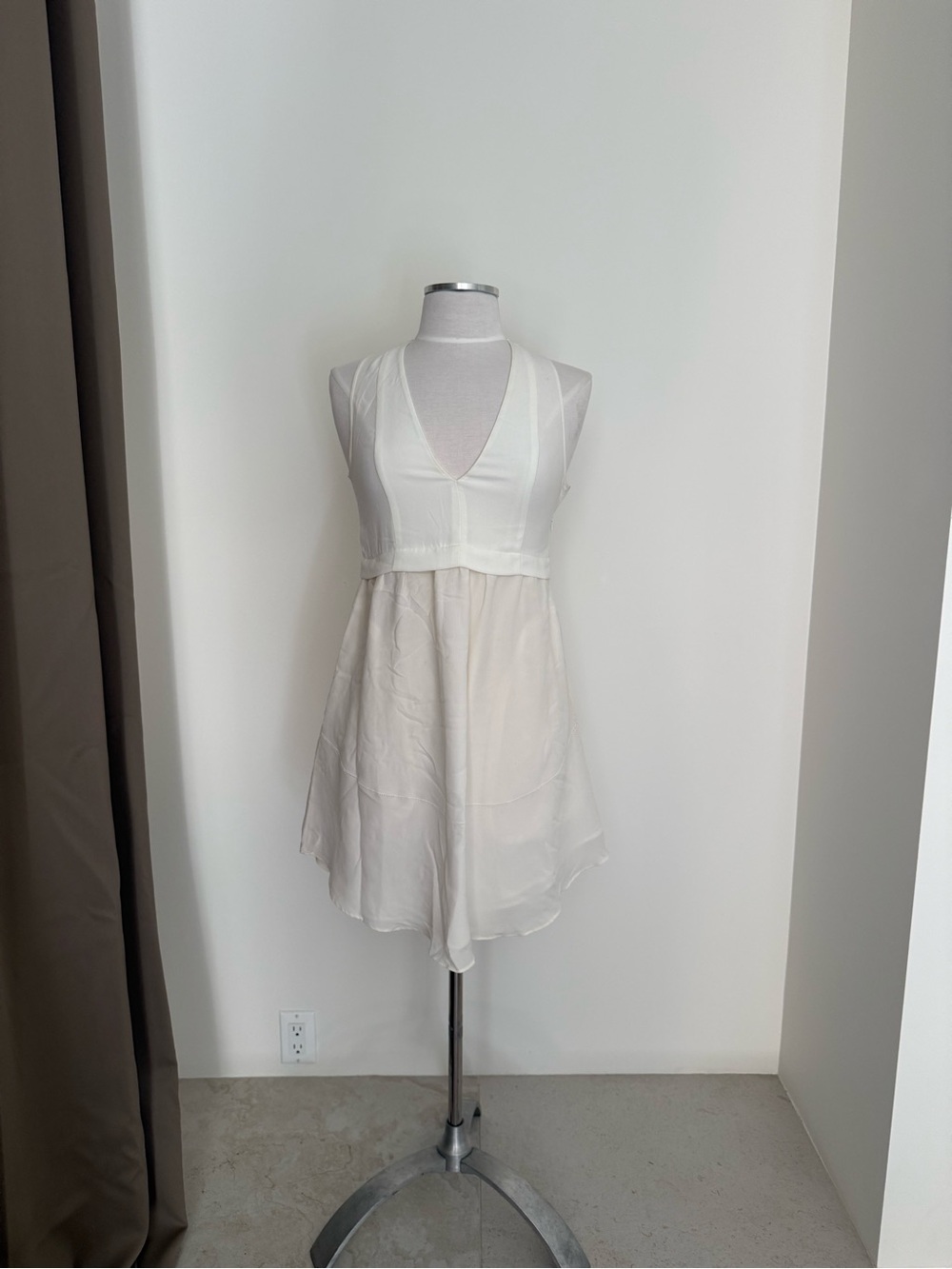 Aritzia Cream V-Neck Sleeveless Mini Dress